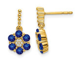 2/3 Carat (ctw) Blue Sapphire Flower Drop Earrings in 14K Yellow Gold